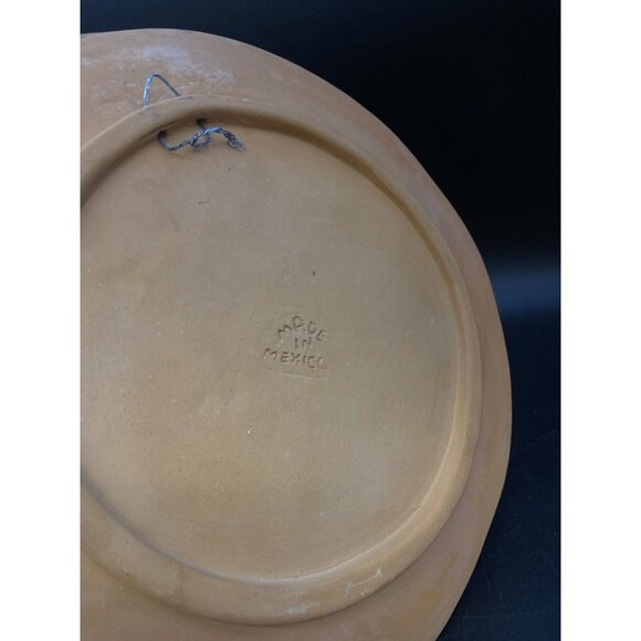 Mexico Mayan Hand Painted Carved Terracotta 9.5” Wall Plate Mesoamerica Style - Picture 6 of 7